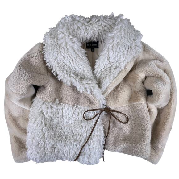 Steve Madden Winterlyn Jacket XS Natural Sherpa Faux Fur Teddy Coat Scandi Girl - Picture 5 of 16